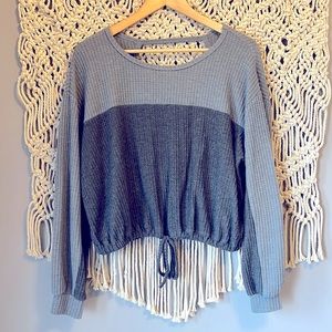 Hollister Gray Long Sleeve Tie Front Top